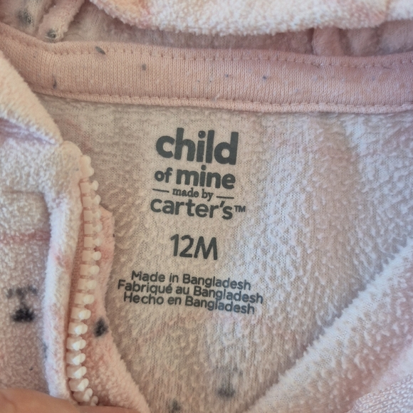 Carters Girls Pink Fleece Teddy Bear Hooded Jumpsuit Size 12M - Picture 3 of 3